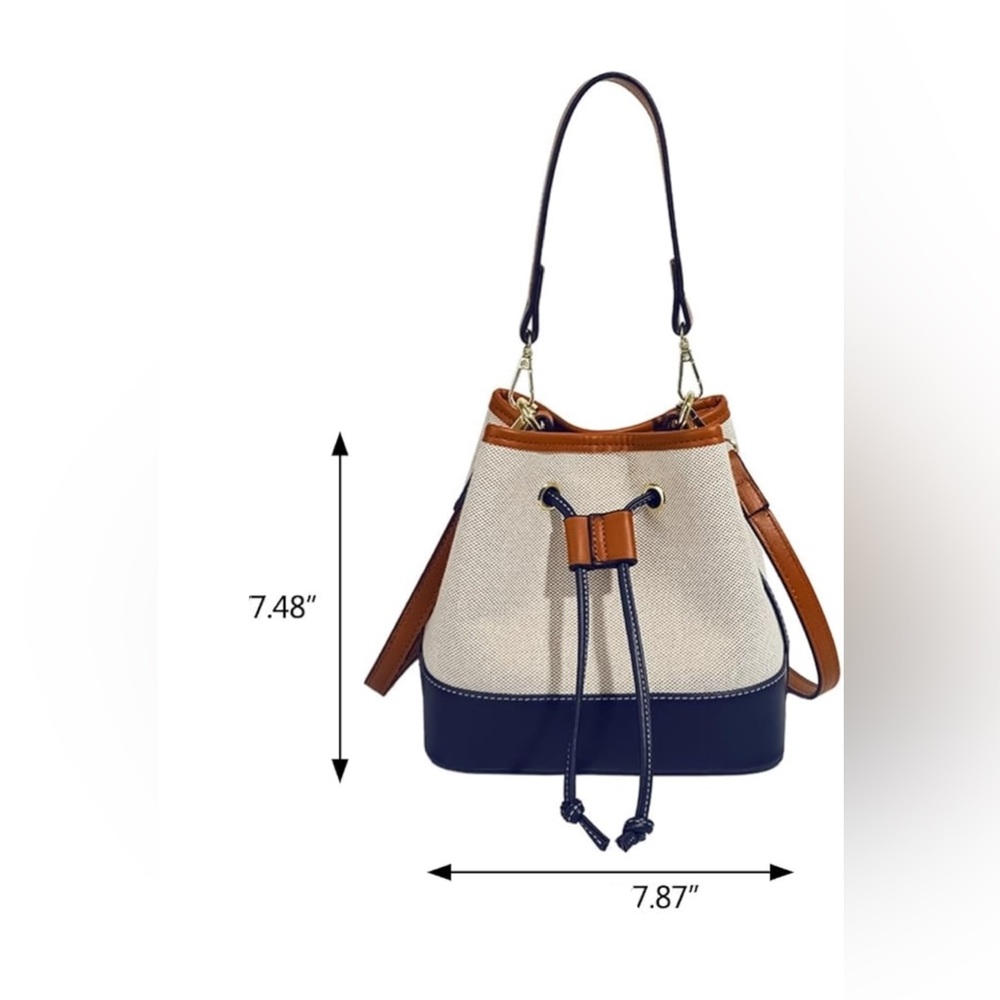 Tan & Blue Mini Shoulder Bucket Bag - Picture 5 of 5